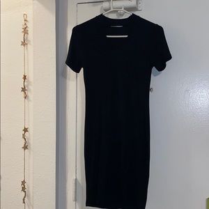 Mock Neck Cutout Mini Dress W/Small Slit